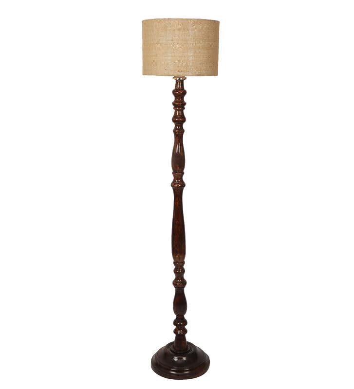 Image of tu casa Mango Wooden Floor Lamps with Classic Jute Shade for Home Decor, Bedrooms Corner, Living Room, Gifting, Diwali Decoration, Hall, Office, Study Room (Height: - 56 inch) - Bulb not Included
