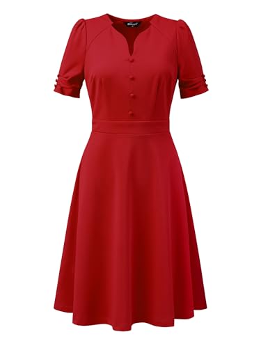 Image of Allegra K Formal Work Dress for Women's Puffy Sleeve A-Line V Neck Office Dresses