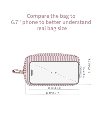 Image of Narwey Small Makeup Bag for Purse Travel Makeup Pouch Mini Cosmetic Bag Zipper Pouch for Women (Dusty Rose Stripe, Small)
