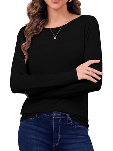 Womens Long Sleeve Shirts Fall Tops Casual Boat Neck Dolman Sleeve Basic Tee Shirts Fashion 20253