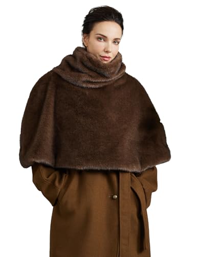 BEAUTELICATE Estolas para Bodas Mujer 1920s Capa Poncho de Piel Sintética para Halloween Navidad Cosplay (Marrón Claro - Sin Patrón,M)