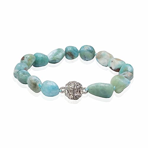 Natural Stone Larimar Bracelet Crystal Magnet Clasp 7.5" …2