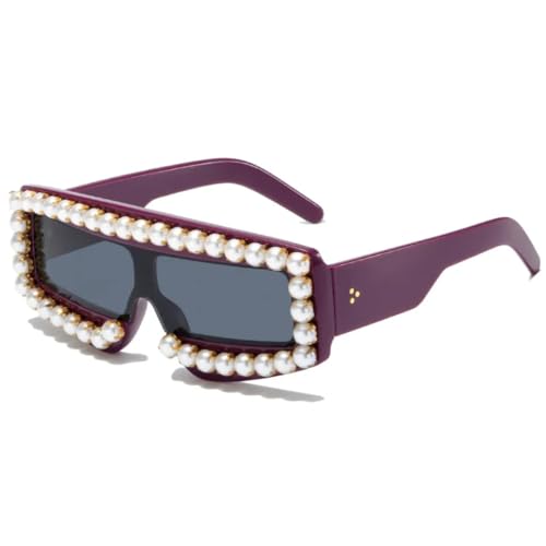 Lunettes de soleil à dessus plat surdimensionnées rétro en perles pour hommes et femmes