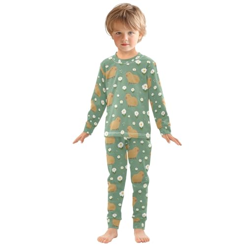 ALAZA Capybara Daisy Blossom Flower Pajamas Long Sleeve Sleepwear 2-Piece Pajama Set3