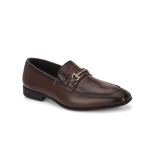 Image of San Frissco Polyurethane Textured Formal Loafers with Buckel Regular Styling Cushioned Footbed|Comfortable Fashionable Stylish Flexible for Men