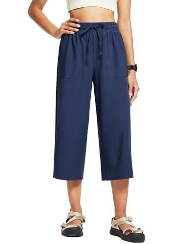 FitsT4 Sports Women's Wide Leg Hiking Capris Quick Dry Long Shorts UPF50+ Lightweight Water Resistant Cropped Pants
