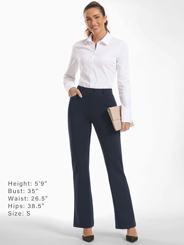 Image of Stelle Women 28 inch /30 inch / 32 inch Bootcut Dress Pants Business Casual Work Pants with Pockets Pull On Regular Slacks for Office