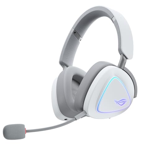 ASUS ROG Delta II Wireless Gaming Headset with Detachable Mic – Tri-Mode (BT, 2.4GHz, 3.5mm), 50mm Titanium-Plated Drivers, 110Hr Battery, Lightweight, for PC, PS5, PS4, Xbox, Switch, Mobile - White by Asus - Used condition - CA$270.30