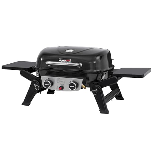Prenosni plinski žar Royal Gourmet z 2 gorilnikoma, 5 kW namizni žar z zložljivimi stranskimi mizicami, prenosni BBQ žar za balkon, teraso, vrt črn