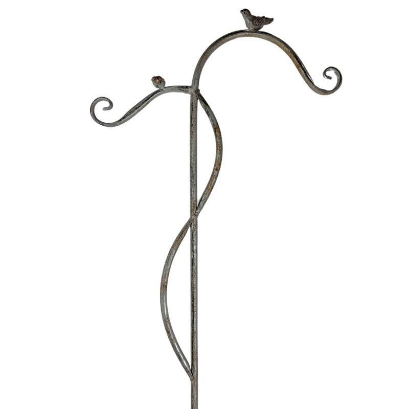Grand Tuteur à Plante Lanterne Pic de Jardin avec Double Potence en Acier Patiné Gris 7x44,5x180cm