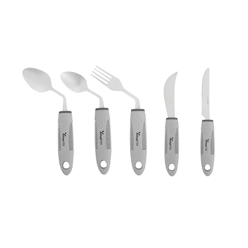 Restaurantware Adaptive Utensils - 1 count Stainless Steel, 9.84 x 5.12 x 1.57 Inches, Ergonomic Eating Aids, Non-Slip Utensil Set for Arthritis, Secure Grip Design, Gray