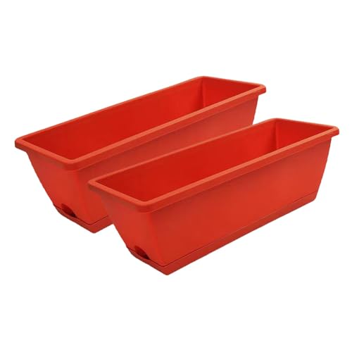 perfk 2 Stück Blumenkasten mit Entwässerungslöchern, Blumenkasten für Fensterbank, Blumentrog für Garten, Blumentopf für Regal, Hof, Rot