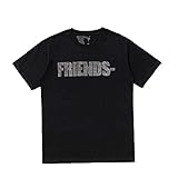 Big V Letter Men Women Fashion T-Shirt, Friends Cotton Soft Basic Short-Sleeves Crew Neck Tees Diamond Black M