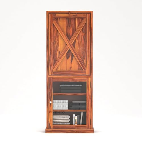 Image of SUNCOM Solid Sheesham Wood Study Table for Adults |Wooden Study Table with Bookself | Wooden Writing Desk Work from Home | Rosewood | Already Assembly, Honey Finish