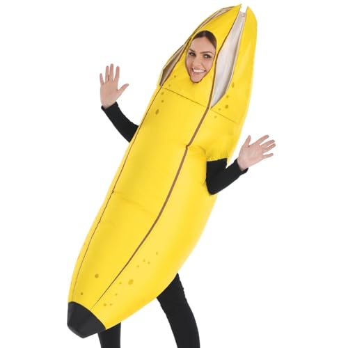 Yellow Inflatable Banana Costume w/Battery Operated Fan, Adult Standard Size (1 Piece) - Ideal for Parties, Gatherings, & Social Events