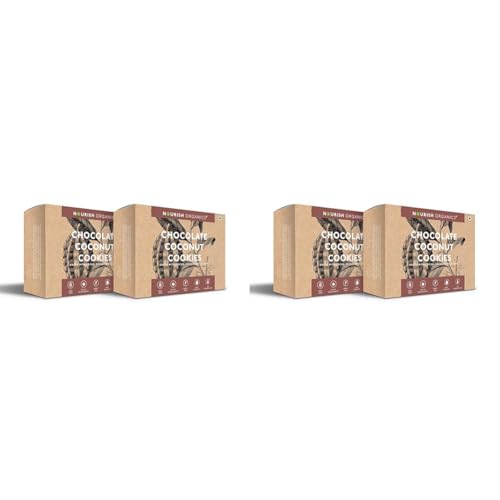 Image of Nourish Organics Chocolate Coconut Cookies 120gm each | Cocoa & Coconut | Cranberries (Pack of 4) | Rich in Fibre | No Wheat | No Refined Sugar | Clean Label