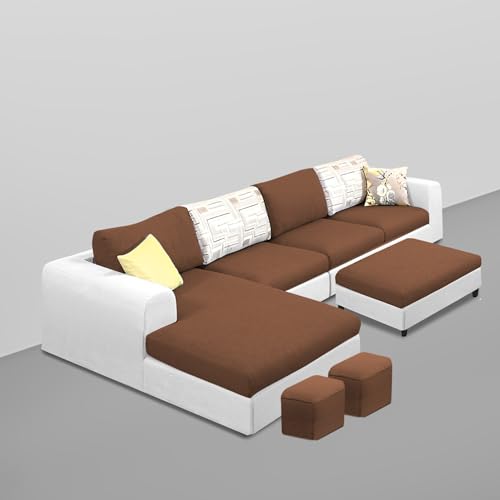 Image of Koza LHS 8 Seater L Shape Sofa Set with Center Table for Living Room (Brown Grey Fabric) Premium Fabric Sofa