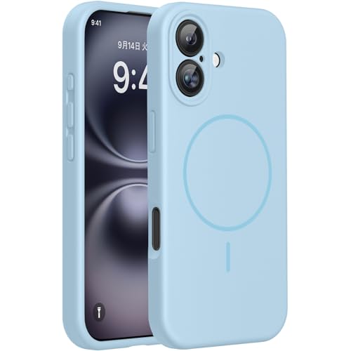 Miracase iPhone 16 用 ケース MagSafe対応 シリコン さらさら触感 3.0ミリ 薄型 マグネット搭載 いPhone16ケース 耐衝撃 衝撃吸収 あいふぉん 16 アイスブルー 水色