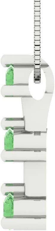 Clara Pucci 0.21 cttw Green Simulated Diamond White Gold-Plated Silver Necklace and Pendant for Women (18" Box Chain,Round Cut,2.9mm) - Image 3