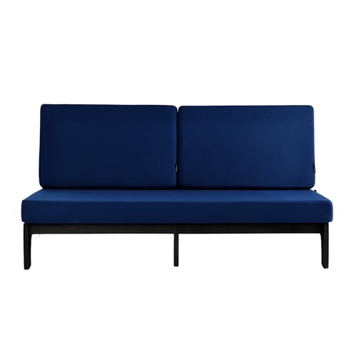 Image of Pia Ricoo 1-Piece Patio Furniture Set, Outdoor Wood Sofa with 4.5-Inch Thick Cushions, All-Weather Conversation Set for Backyard, Deck, Lawn - Navy /Drak