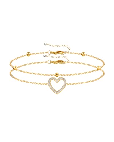 Mesovor Bracelets à Maillons en Forme de cœur en Or Délicat pour Femmes et Filles, Cadeaux de Bijoux de Bracelets Séparés en Couches Réglables Plaqués...