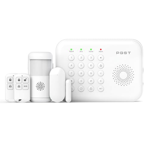 PGST 5 PCS Kit Alarme Maison Sans Fil-Système Alarme Maison Connectée 4G/WiFi + GSM & Détecteur infrarouge à Double Alimentation Kit Alarme avec App &...