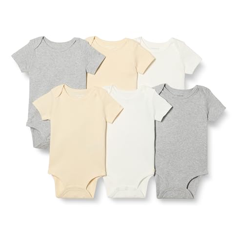 Amazon Essentials Unisex Babies' Short-Sleeve Bodysuits, Pack of 6, Neutrals,