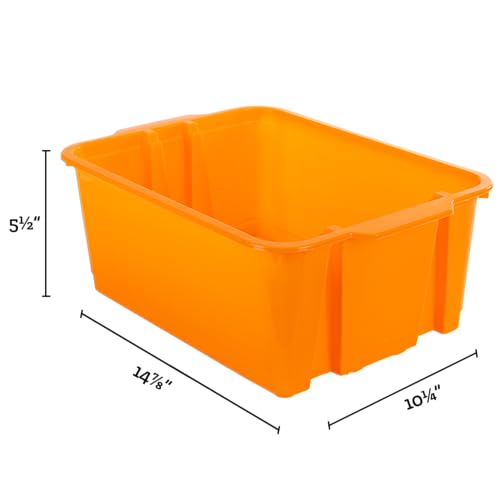 Image of Really Good Stuff Stackable Plastic Book and Organizer Bins for Classroom or Home Use - Sturdy Plastic Baskets in Fun Neon Colors (Set of 4)