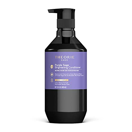 Theorie Purple Sage Brightening Conditioner for Blonde, Bleached, Silver, and Grey Hair - Eliminates Brassiness & Yellows | Infused with Argan, Marula, and Grape Seed Oil - 400mL