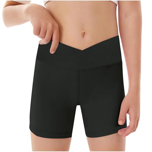 Generisch 2025 - Pantalones cortos deportivos para niñas, cintura delgada, pantalones cortos de motociclista, danza, gimnasia, chaleco para niños, Negro , 9-10 años
