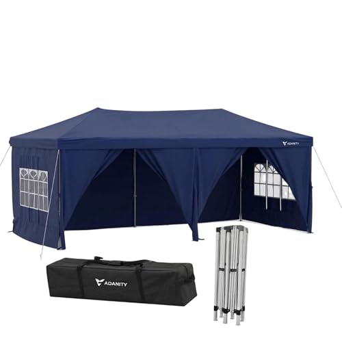 Carpa Plegable 3x6m XL Profesional con 5 Paredes - Cenador Gigante Impermeable Protección UV - Gazebo de Acero Reforzado para Eventos, Ferias y Catering - Incluye Bolsa y Estacas (18m²) (4, Azul)