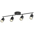 VONLUCE 4 Light Track Light Fixture, LED Track Lighting Kit with Rotatable Track Heads, 3-Color GU10 Bulbs Included, Modern Ceiling Spotlight for Kitchen Office Closet Studio Bedroom, Black