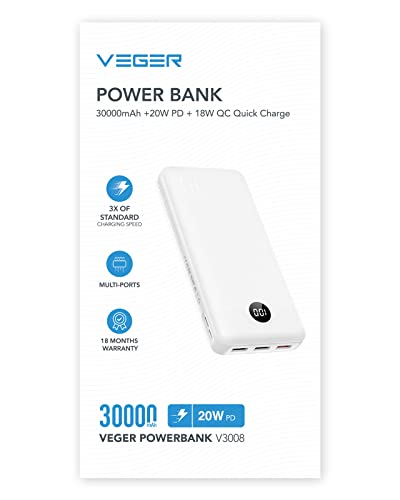 Veger Portable Charger Power Bank Fast Charging Phone Charger Usb C Battery Pack Charger Portable Battery Bank Power Pack For Iphone, Samsung, Lg, Motorola, Google Pixel, Oculus Quest, Ipads(White) #TOP7