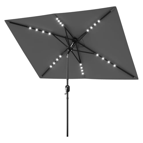 Garvee Parasol Rectangulaire Solaire Avec éclatères LED – Inclinable à Manivelle, 6 Baleines Robustes – Table, Jardin, Terrasse, Pelouse, Piscine –...