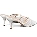 Eteridrey White Heeded Sandals Mesh Kitten Heels Square Open Toe Mule Heels Comfortable Low Heel for Wedding