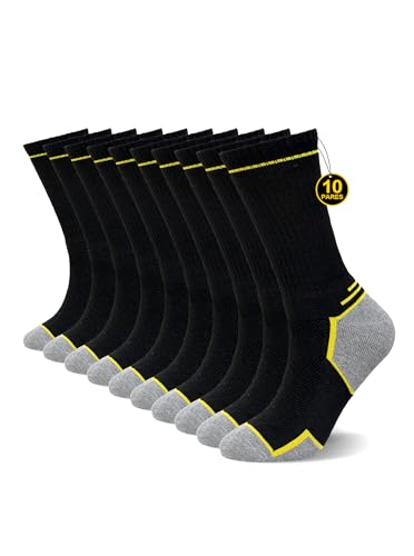 ZFSOCK Calcetines Trabajo HombreTranspirables: Calcetines Trabajo Antiampollas Reforzados Puntera & Talón sin Costuras con Rizo Interior Duraderos para Obra Taller Almacén 10 pares negros 43-46