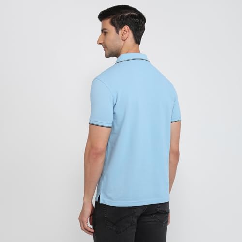 Image of Park Avenue Men Slim Fit Solid Pattern Cotton Polyester Blend Half Sleeve Polo Neck Casual T-Shirt