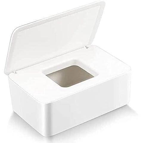 VVEMERK Wipes Dispenser, Dustproof Tissue Storage Box Wet Wipes Dispenser Holder Portable with Lid Wipe Holder Keeps Wipes Fresh Modern Rectangular Wipe Container with Sealing Design (White) Cover