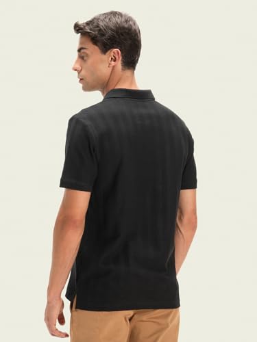 Image of DAMENSCH Men Rich Pique, Statement Textured, Body-Cooling All Degree, Premium Cotton, Herringbone Texture Johnny Collar Polo T-Shirt