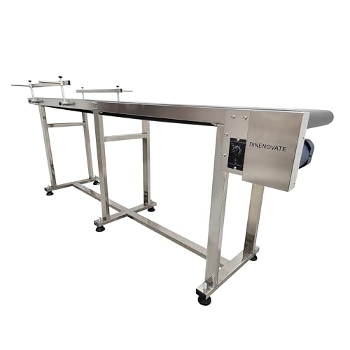 DINENOVATE 82.6" x 11.8" PVC Flat Belt Conveyor with Double Guardrail, Stainless Steel Frames, 0-18m/min Speed Adjustable, AC110V 250W, for Industrial Production Lines