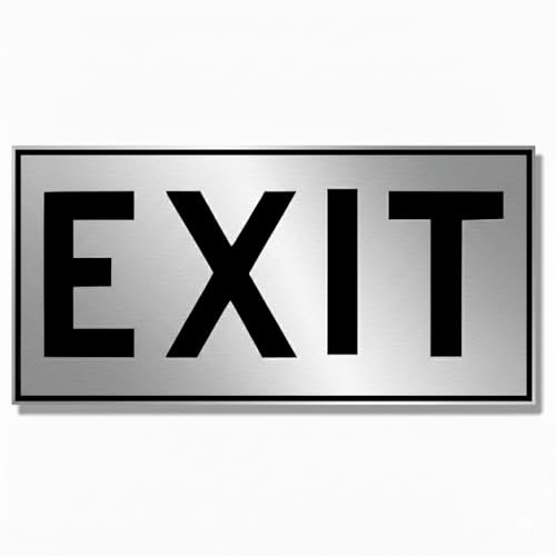 Image of Premium Brushed Silver Black EXIT SIGN Acrylic Sign Board Self adhesive Sign 10 inch by 5 inch for Corporate Mall Business Cafe Shop Stores Office Hospital Hotel School