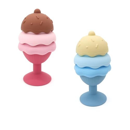 HertyPals Bath Toys, Silicone Ice Cream Stacking Toy, Baby Bath Toy, Connect, Build, Create - Bathtub Toys