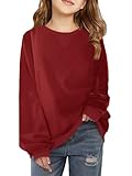 Haloumoning Girls Casual Crewneck Sweatshirts Kids Long Sleeve Oversized Fashion Pullover Tops 5-14 years Burgundy
