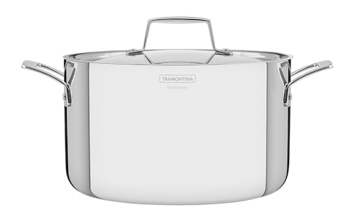 TRAMONTINA - Cacerola Grano, Honda y de Terminación Brillante, de Acero Inoxidable, con Cuerpo Triple y Tapa, 24 cm y 5,8 L