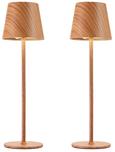 Image of Kakanuo Cordless Table Lamp Rechargeable - Wood Grain 2 Pack 5000mAH Battery Operated Lamp for Counter, 3 Color Stepless Dimming Wireless Lamp for Dining Kitchen, Outdoor Patio, Touch Control
