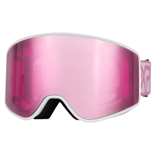 EXP VISION Ski/Snowboard Goggles Parent-child Snow Goggles Over Glasses for Men Women Youth Kids (Adult Ski Goggles-Cherry Pink)