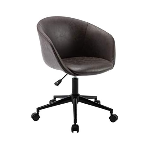 Wovenbyrd Modern Barrel Office Chair, Distressed Black Faux Leather Cover