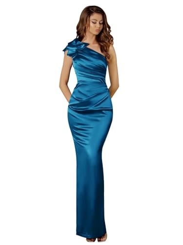 SoDigne One Shoulder Satin 2025 Mermaid Bridesmaid Dresses for Women Long Ruffles Prom Dress with Slit
