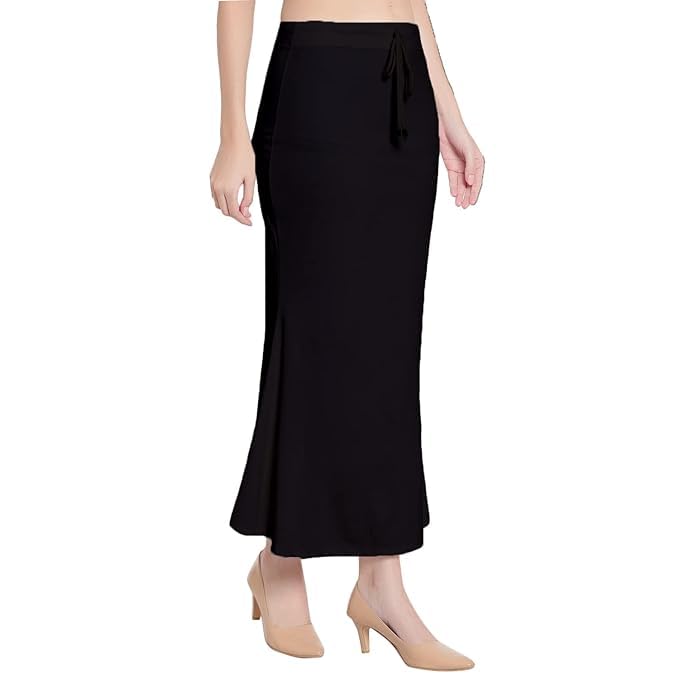 Image of Saree Shapewear Petticoat for Women Cotton Blended Lycra Shaper Petticoat with Elastic & Lace (Drawstring) Long Under Skirt Fishcut Wrinkle Free Shapewear