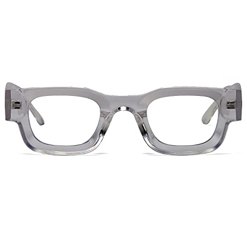 EYLRIM Thick Square Frame Sunglasses for Women Men Chunky Rectangle Polarized Sunglasses UV400 Protection, A83 Transparent Grey/Anti-blue Lens, Medium